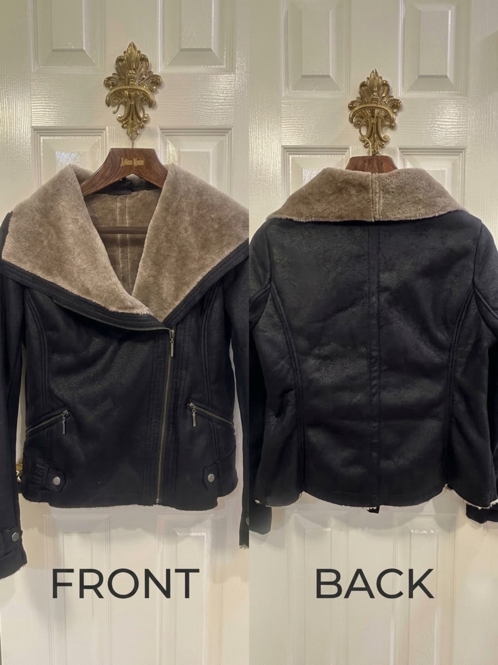 WEATHERPROOF Lightweight Thin Faux Shearling Moto Jacket Raw Edges/Hem  Sz Large
